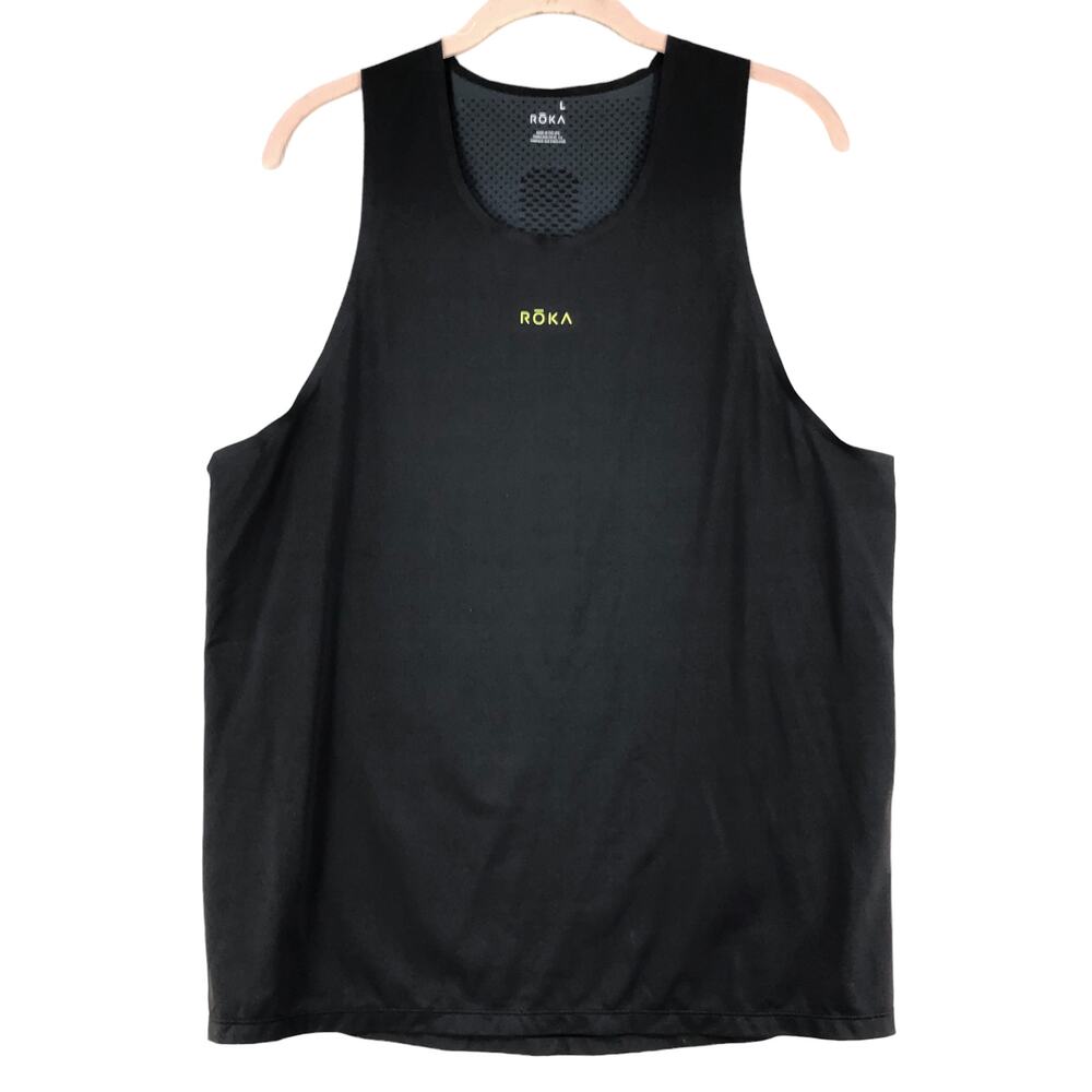 Roka Women Size L Running Tank Top Round Neck Sleeveless Athletic Black USA Made